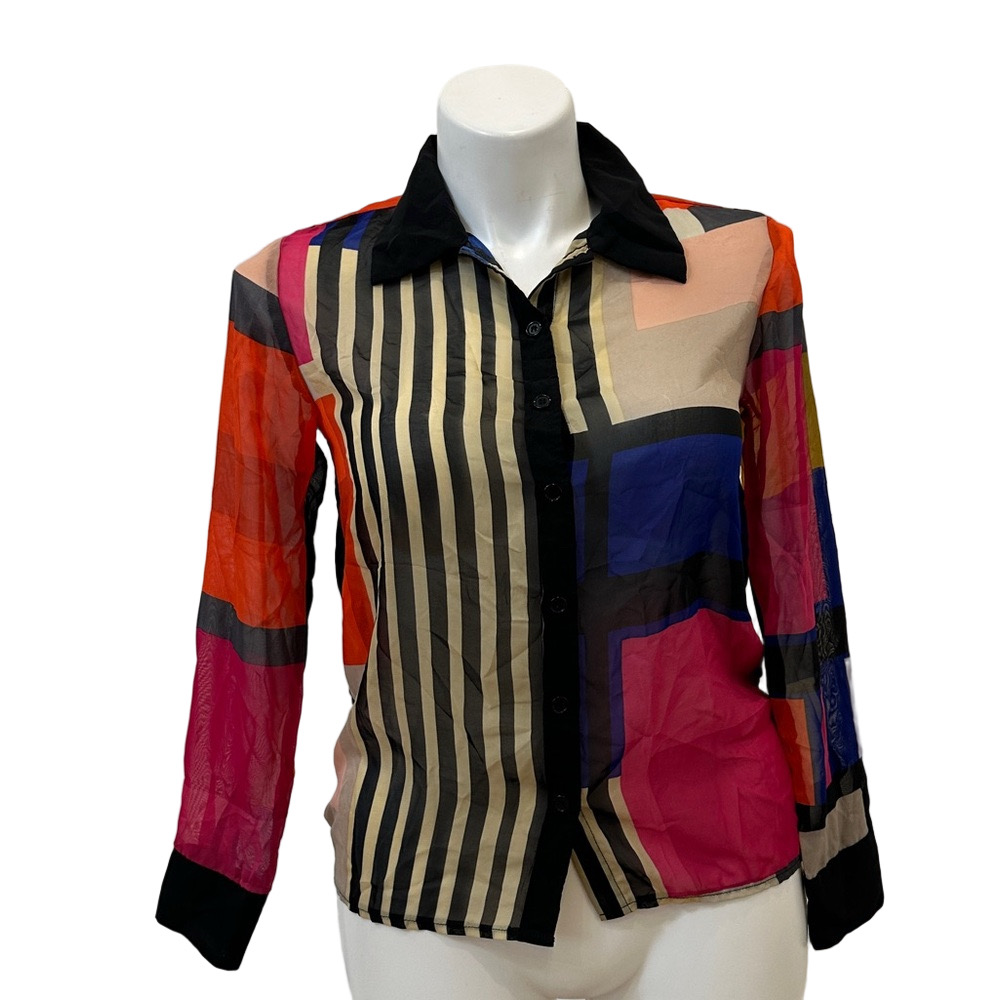 Salon Studio Colorful Abstract Print Button Down Top Size SP